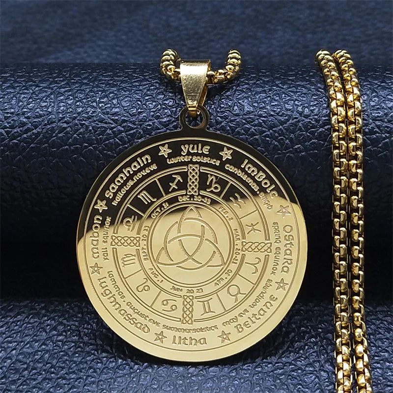 Pagan Triquetra Wheel of the Year Necklace — Stainless Steel
