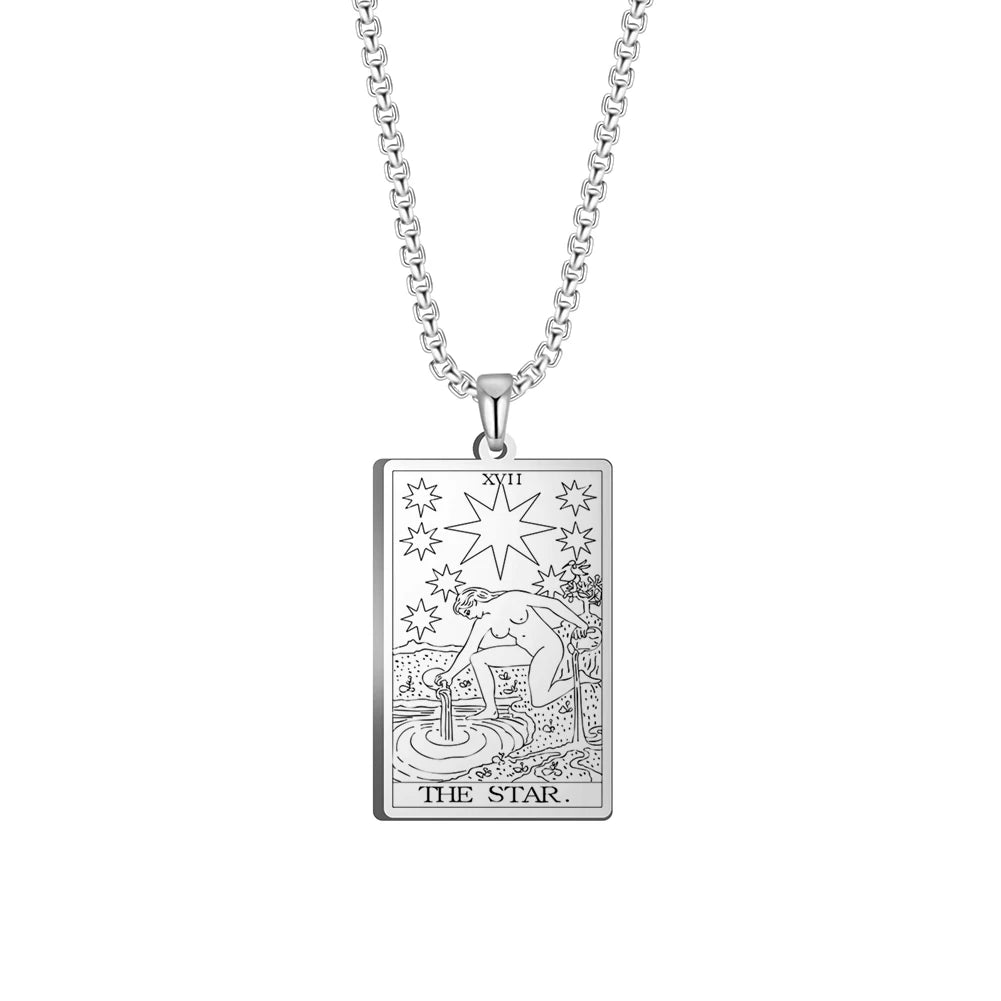 Dawapara The Major Arcana Tarot Cards Vintage Amulet Pendant Necklaces Box Chain Men Jewelry Stainless Steel Golden