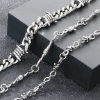 Kalen Vintage Stainless Steel Twisted Barbed Wire & Wrapped Cuban Bracelet Men‘s Adjustable Gothic Punk Women’s Wrist