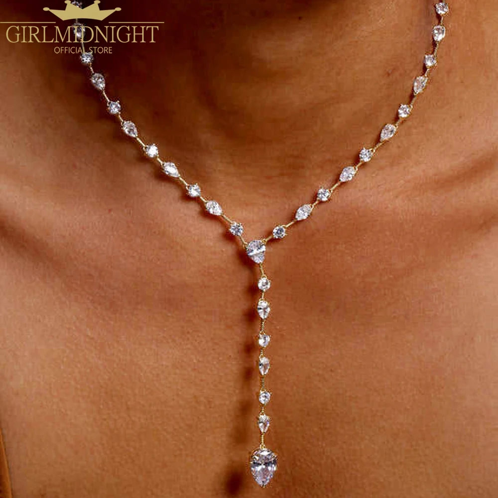 2025 Luxury Round Water Drop Stone Pendant Tennis Chain Jewelry 5A Cubic Zirconia Bling Long Y Lariat Sexy Women Choker