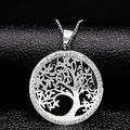 Iced Out Tree of Life Silver Necklace — Stainless Steel