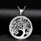Iced Out Tree of Life Silver Necklace — Stainless Steel