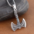 Stainless Steel Viking Double Axe Necklace Men's Vintage Nordic Wolf Axe Pendant Chain Scandinavian Party Jewelry Accessories