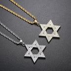 Iced Out Hexagram Pendant Necklace Stainless Steel