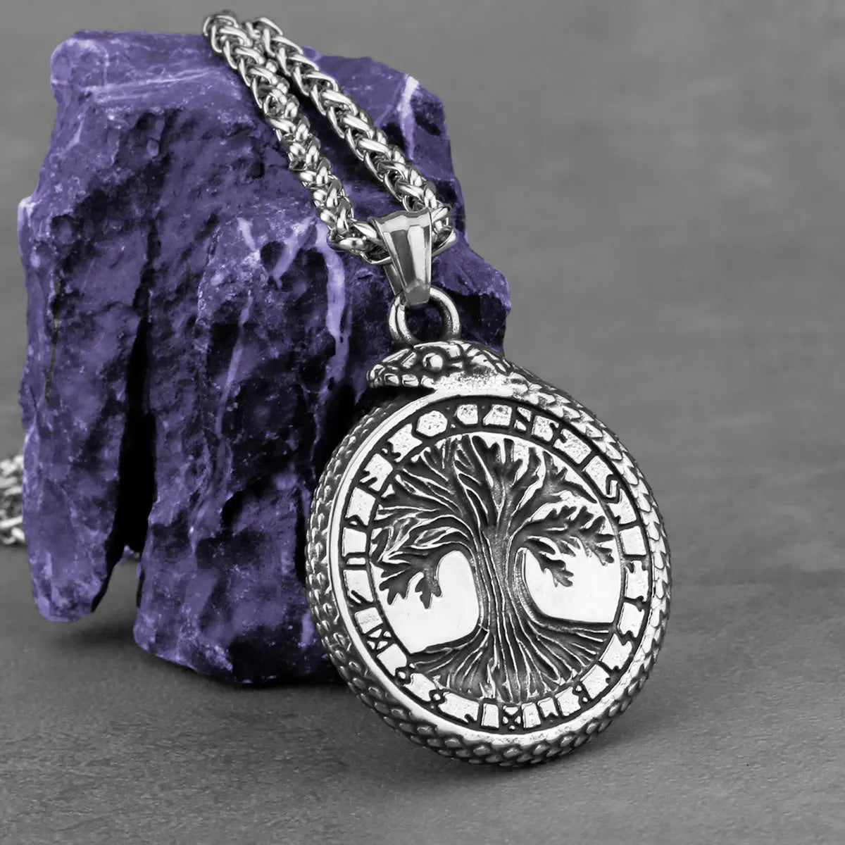 Viking Ouroboros Tree of Life Pendant Necklace — Stainless Steel