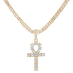 Iced Out Ankh Cross Pendant With 4mm Tennis Chain Necklace Good Luck Sparkling Hip Hop Creative Jewelry for Men Women Gift