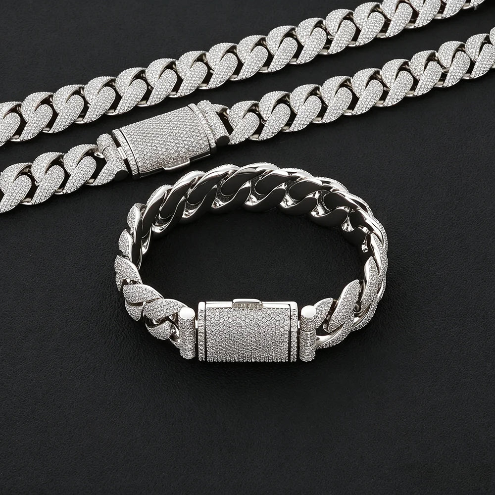 ESKEEM Customized Heavy Cuban Chain 22mm 5Rows Iced Out Cubic Cuban Link Chain Hiphop Necklace Bracelet Set Gift