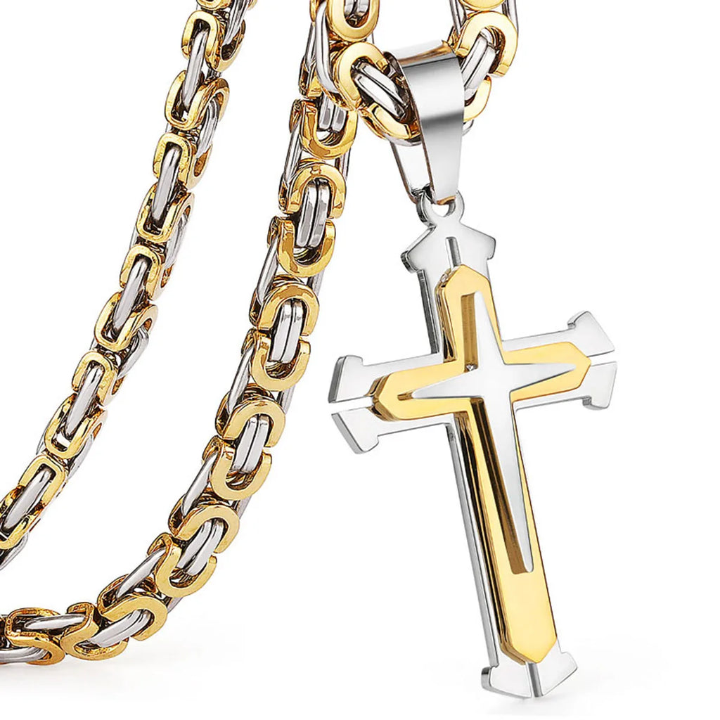 Knight Cross Three-Layer Pendant Necklace — Stainless Steel