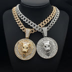 Hip Hop Big Lion Head Pendant Necklace Cuban Chain Necklace For Women Men Iced Out Full Rhinestone Necklace Jewelry