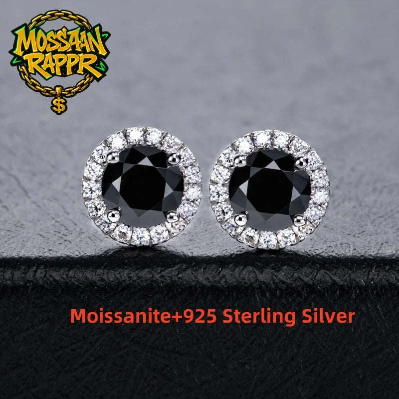 Iced Out Black Diamond Earrings — 925 Silver