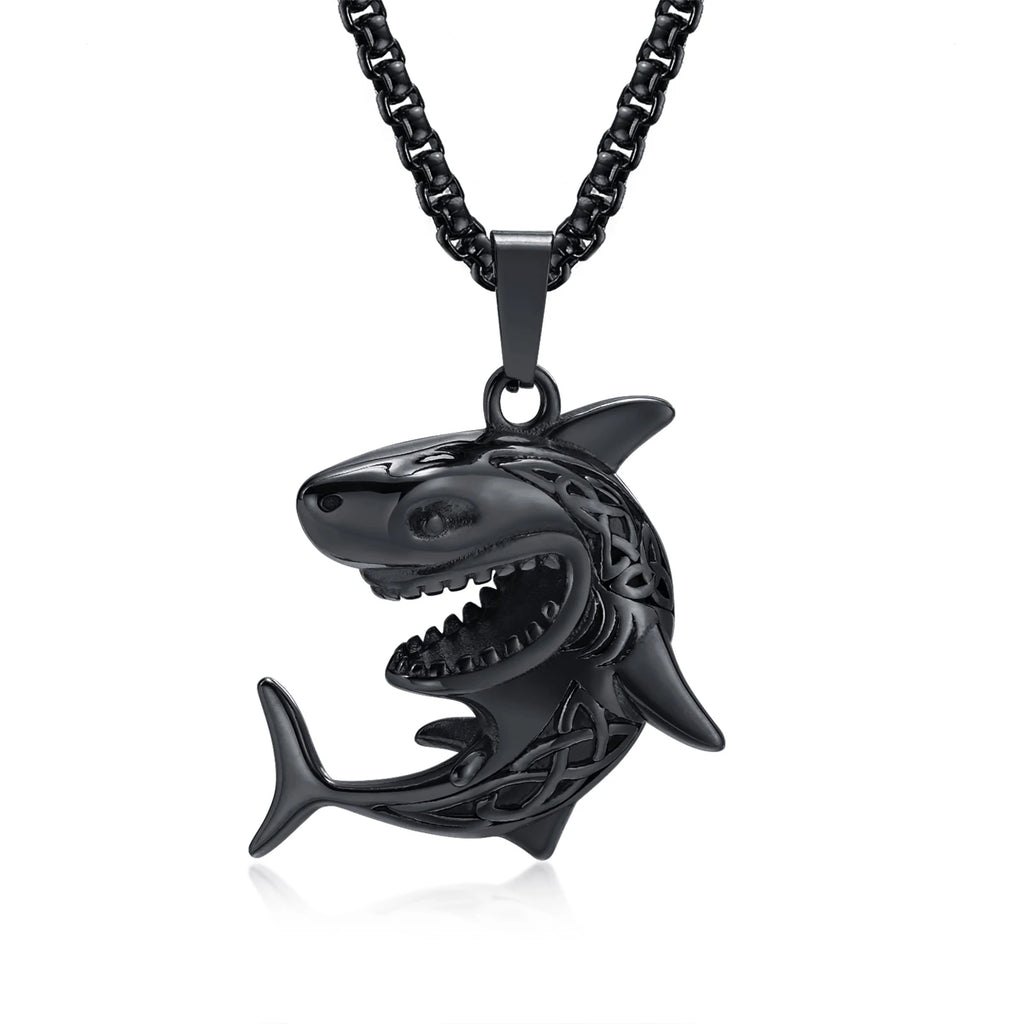 Vnox Stylish Shark Men Boys Necklaces,Rock Punk Animal Pendant Collar Jewelry with Stainless Steel Box Chain