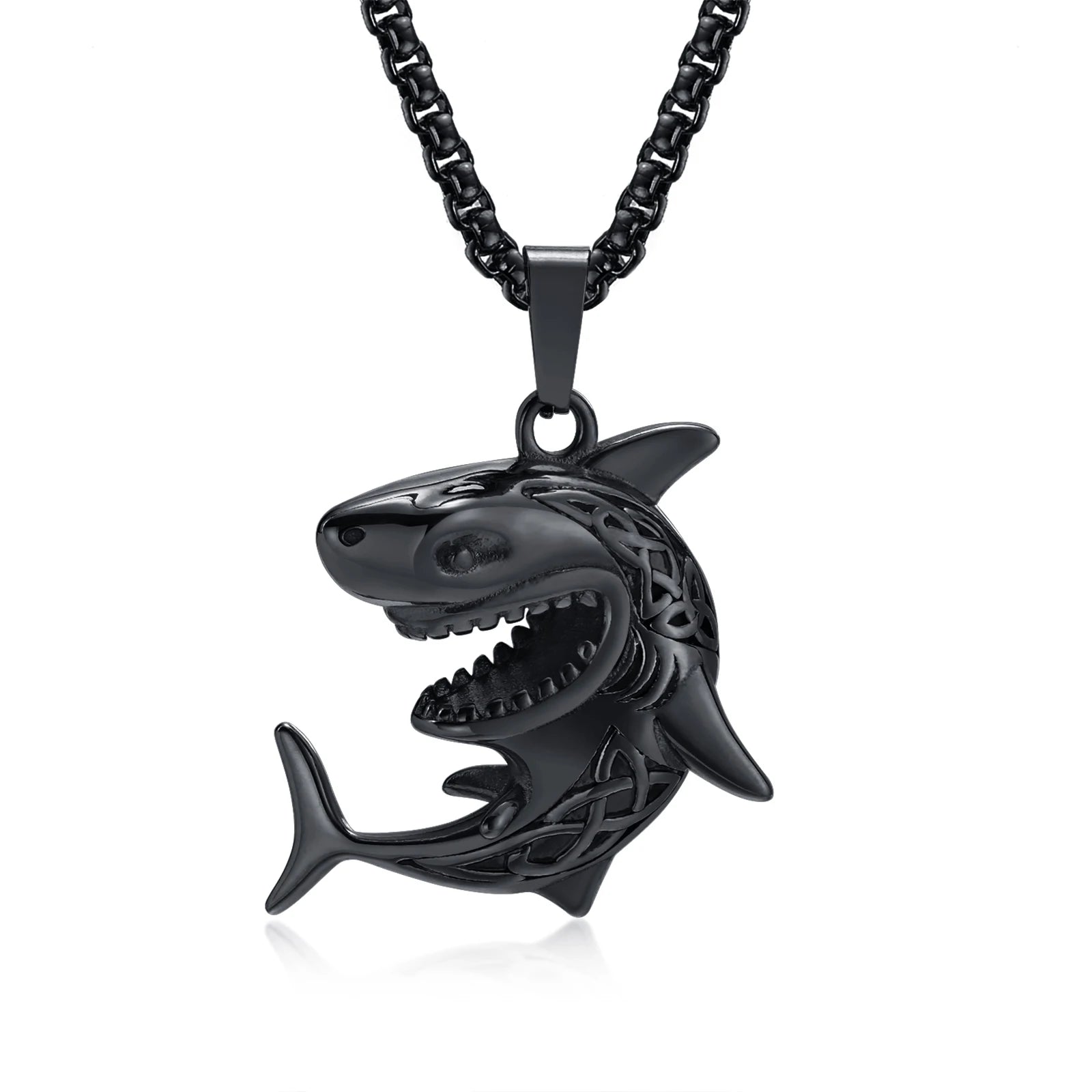 Vnox Stylish Shark Men Boys Necklaces,Rock Punk Animal Pendant Collar Jewelry with Stainless Steel Box Chain