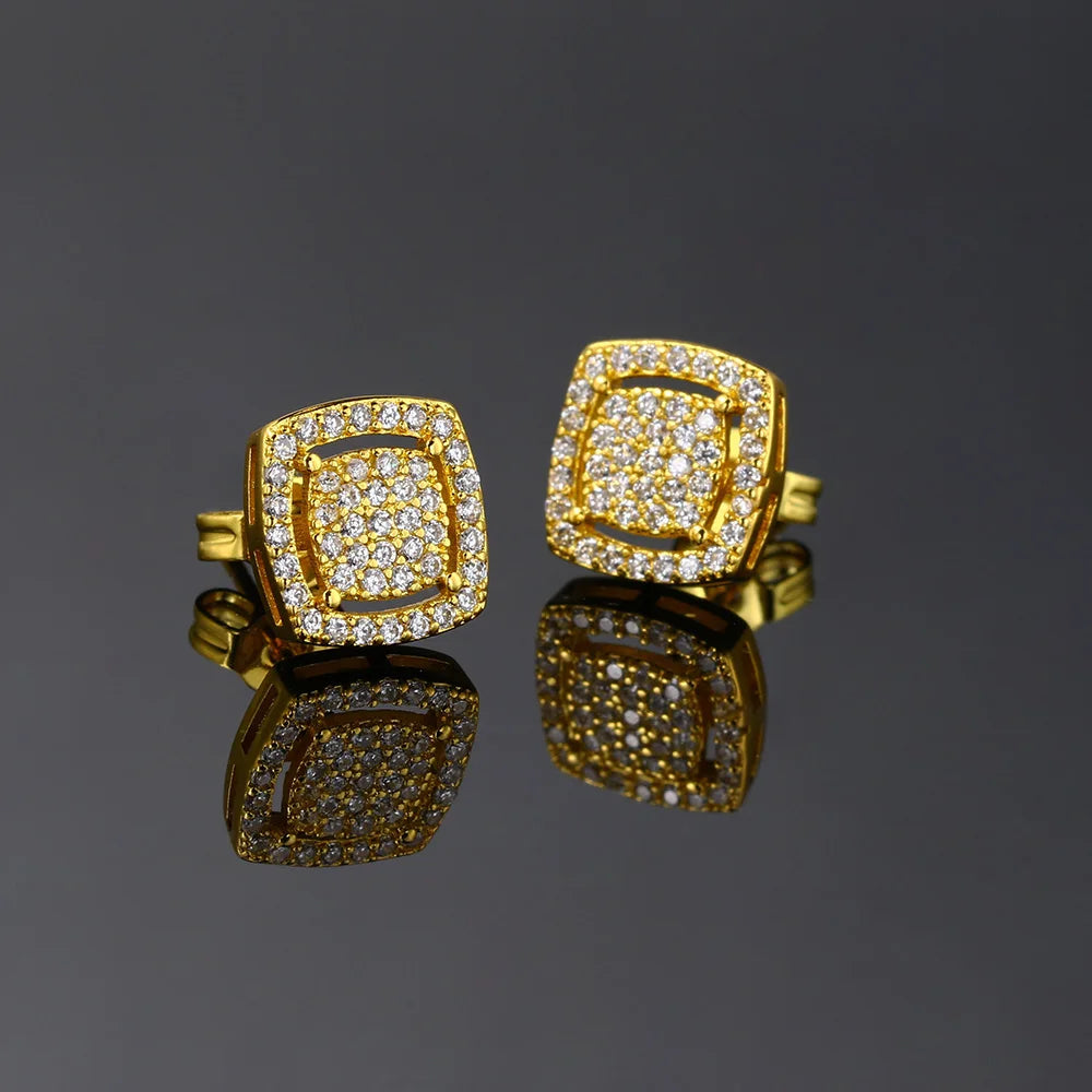 Iced Out Square Zirconia Stud Earrings CZ