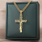 Stainless Steel Tree of Life Cross Necklaces for Women Gold Color Chain Necklace Aesthetic Collar Jewelry Accessories Gift