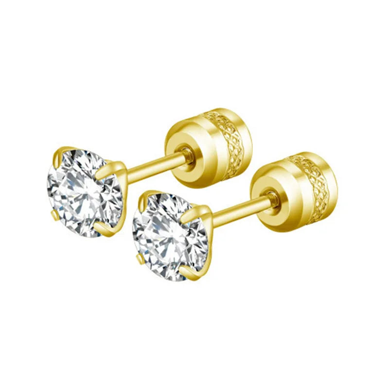 4 Prong CZ Zircon Stud Earrings — Cartilage Screw Back Piercing