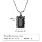 Vnox Black Square Stone Necklaces for Men, Retro Silver Color Stainless Steel Geometric Pendant Collar with Box Chain