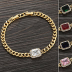 Iced Out Cuban Bracelet Stainless Steel Square Stone