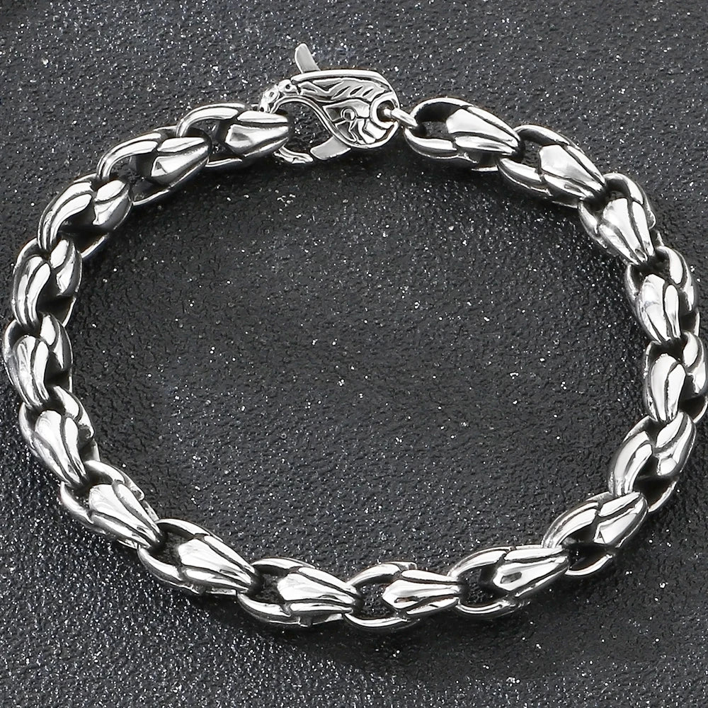 Vintage Punk Stainless Steel Men's Bracelet 7mm Vacuum Plated Cuban Link Chain With Spring Claw Clasp Waterproof