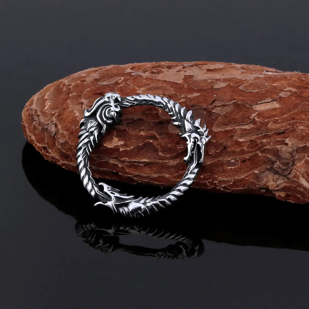 Stainless Steel Vikings Dragon Ouroboros Pendant Scandinavia Nordic Culture Rune Amulet Necklace Men's Punk Hip Hop
