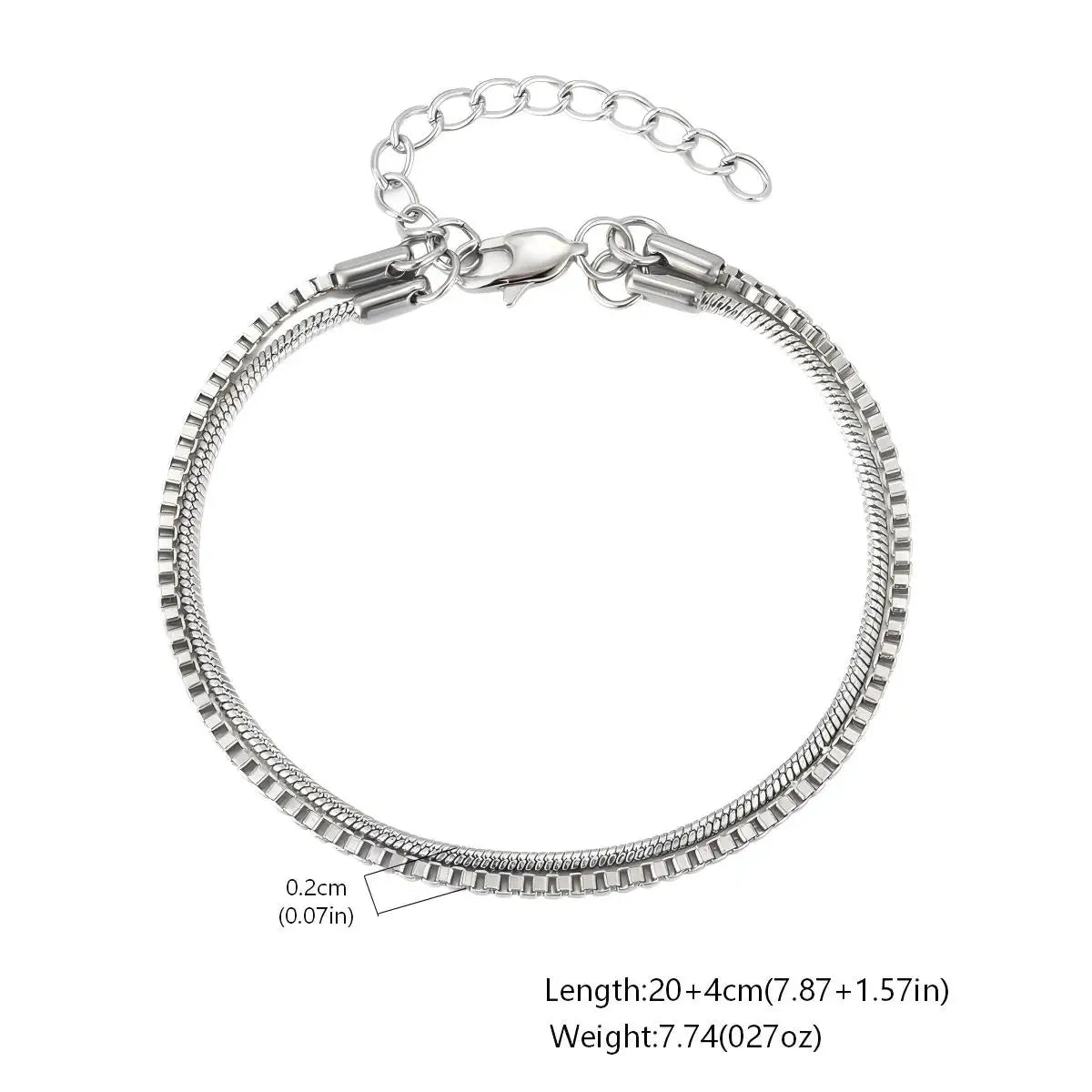 Silver Box Chain Bracelet Set — Stainless Steel