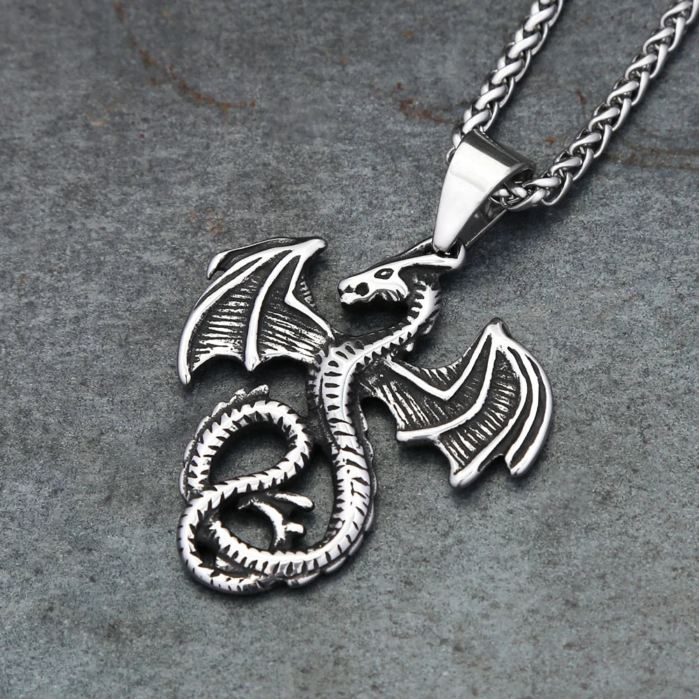 Flying Dragon Steel Pendant Punk Vintage Pterosaur