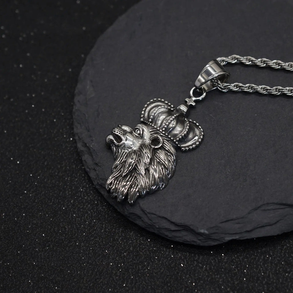 Crown Lion Steel Pendant European American Retro