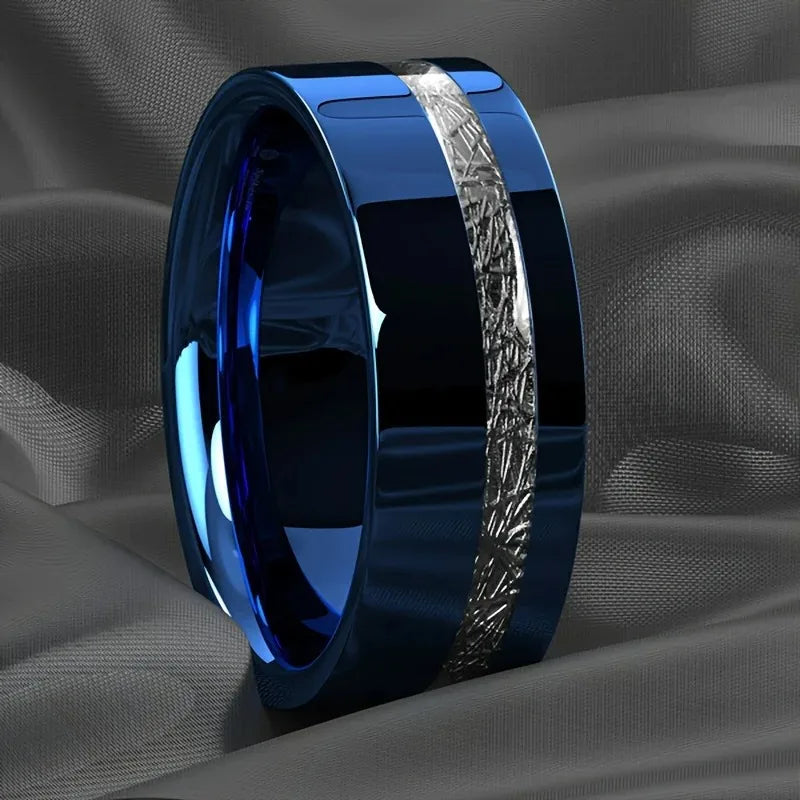 Fashion 8mm Men Stainless Steel Rings Inlay Meteorite Abalone Shell Rings For Men Women Wedding Engagement Band Jewelry
