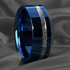 Fashion 8mm Men Stainless Steel Rings Inlay Meteorite Abalone Shell Rings For Men Women Wedding Engagement Band Jewelry