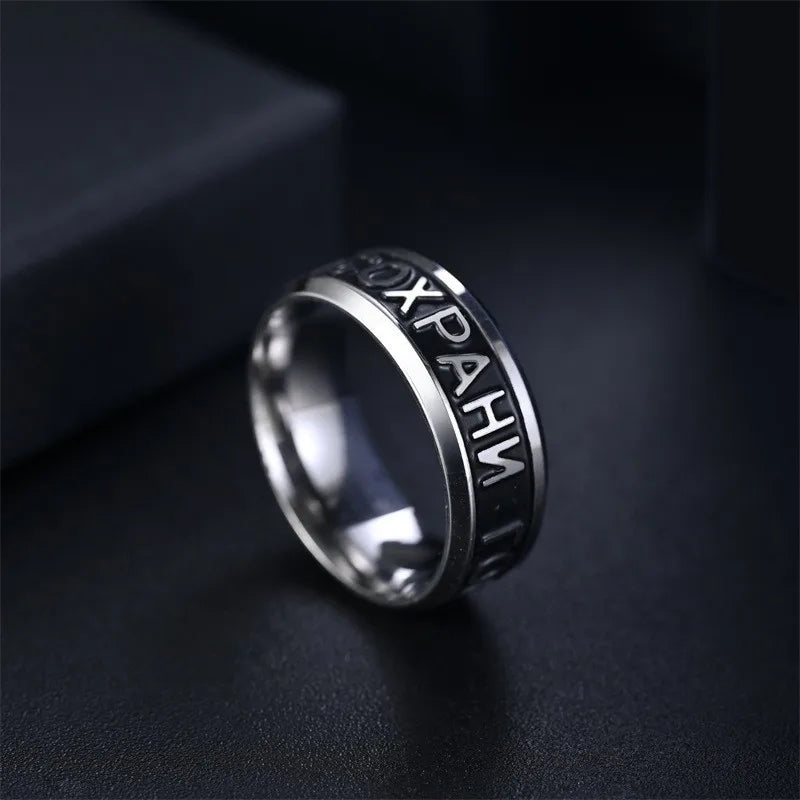Orthodox Russian Christian Ring for Men Women 316L Stainless Steel Prayer Bands Religious Inscription Vintage Jewelry