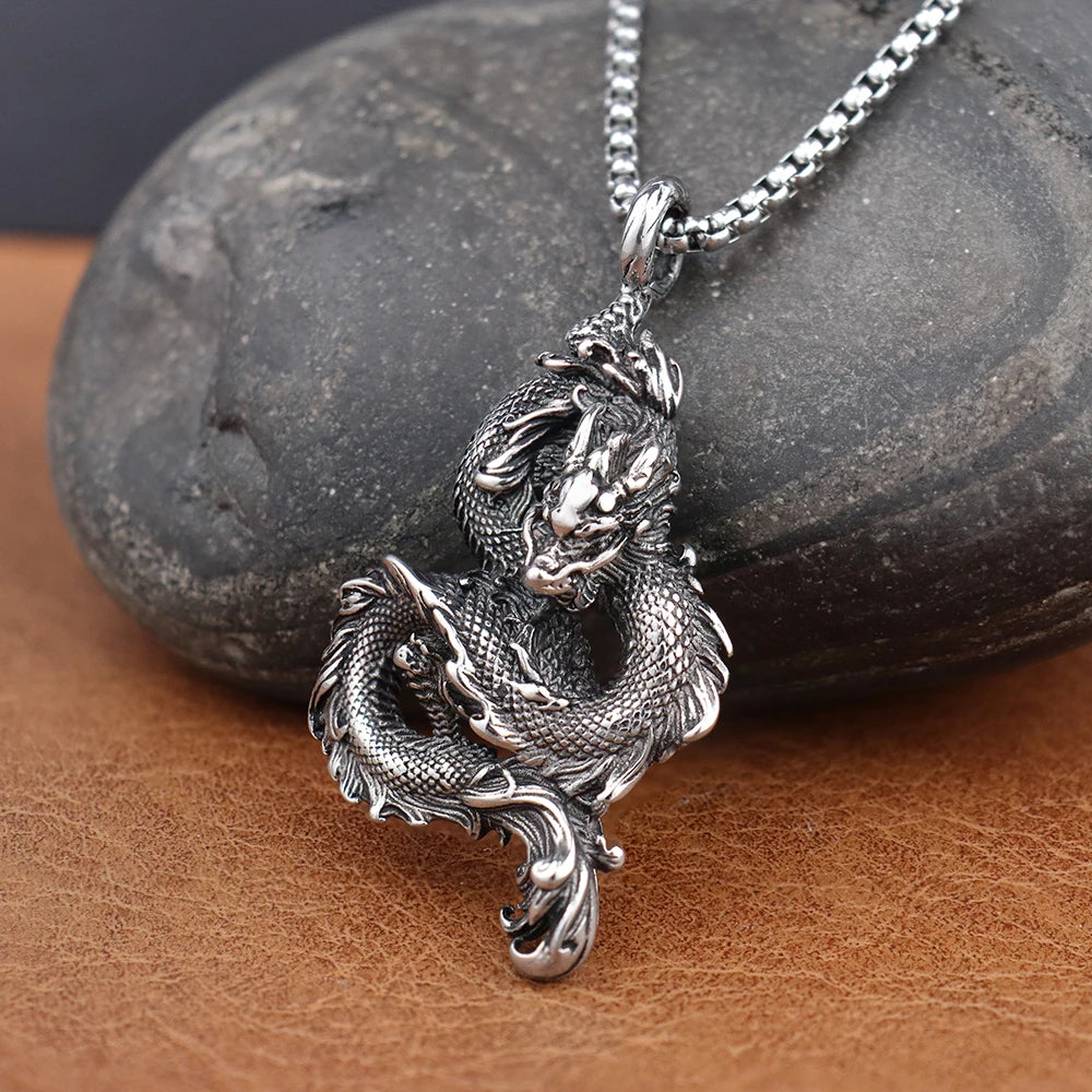 Chinese Dragon Stainless Steel Pendant Necklace