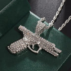Silver Iced Out Pistol Pendant Necklace