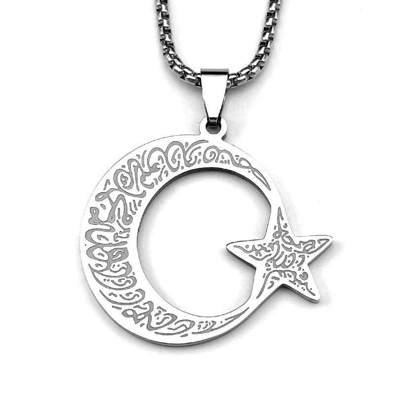 Star Crescent Moon Pendant Necklace — Stainless Steel