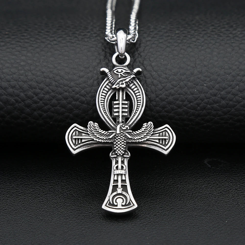 Vintage Stainless Steel Ancient Egyptian Ankh Cross Pendant Necklaces For Men Women Fashion Eye Of Horus Amulet Jewelry