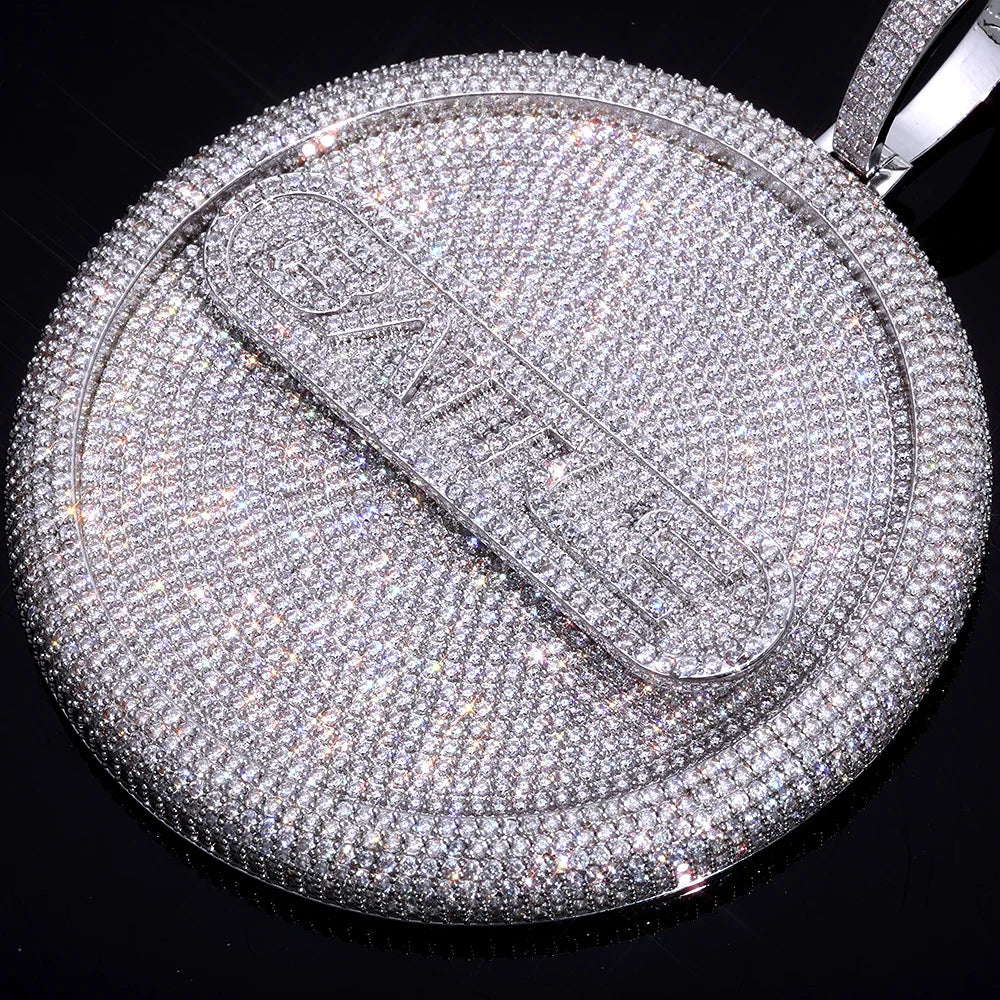Iced Out Letter Pendant Necklace Round 8CM