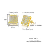 Iced Out Round Square Stud Earrings — Gold