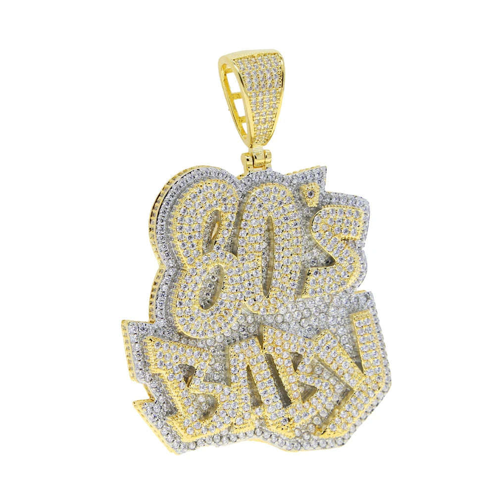 New Iced Out Bling CZ Letter Cross Pendant Necklace Various Design 5A Zircon Two Tone Color Badge Charm Men's Hip Hop