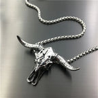 Vintage Stainless Steel Bull Head Skull Pendant Necklace Men Biker Animal Skull Bull Necklace Gothic Jewelry Gift