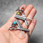 Iced Out Scissors Pendant Necklace Stainless Steel