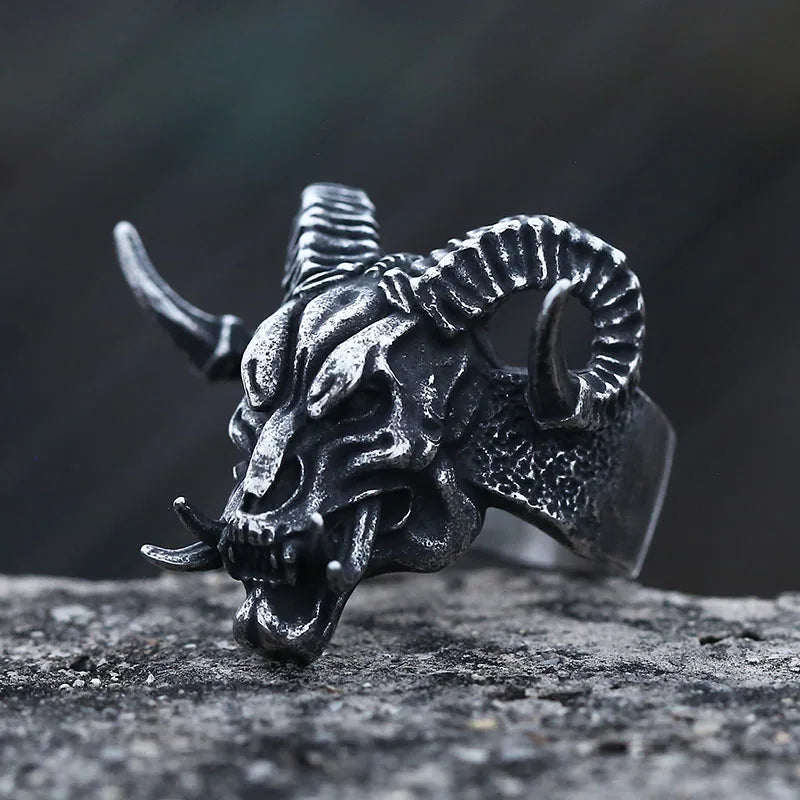 2023 New Design Punk 3D Devil Demon Skull Dragon Ring Vintage 316L Stainless Steel Biker Retro Colour Boyfriend Gift