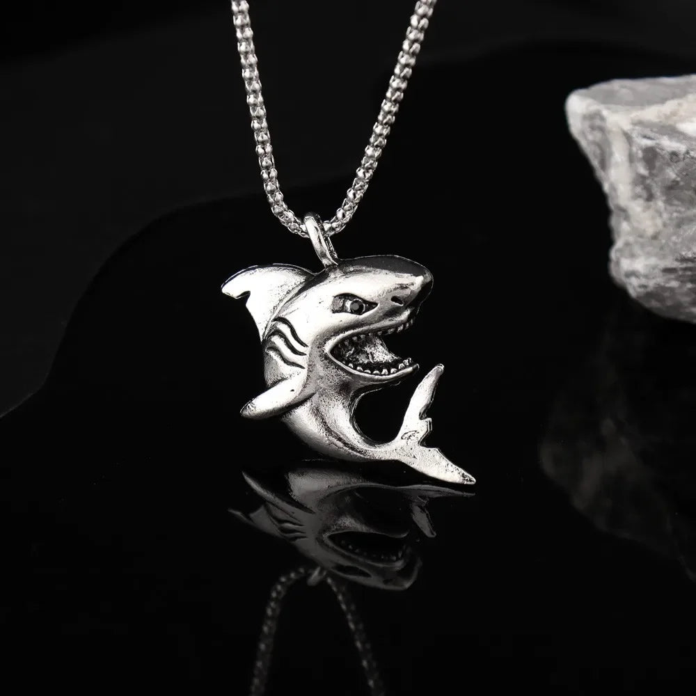 New Creative Fashionable Domineering Little Shark Pendant Necklace Punk Hip Hop Men Accessories Nightclub Jewelry