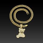Men Women Hip Hop Bear Shape Pendant Necklace with 13mm Crystal Cuban Chain Iced Out Bling Bling Necklaces HipHop Punk