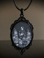 Gothic Crow Black Forest Charm Necklace Fashion Witch Jewelry Gift Pagan Cross Black Cat Skull Glass Pendant Necklace