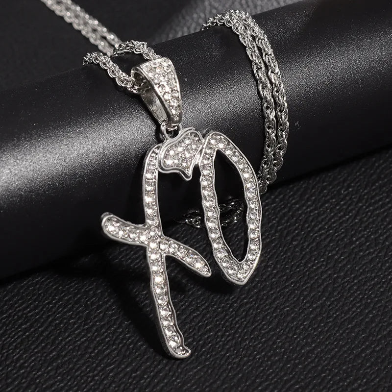 Gold Iced Out XO Pendant Necklace Heart CZ