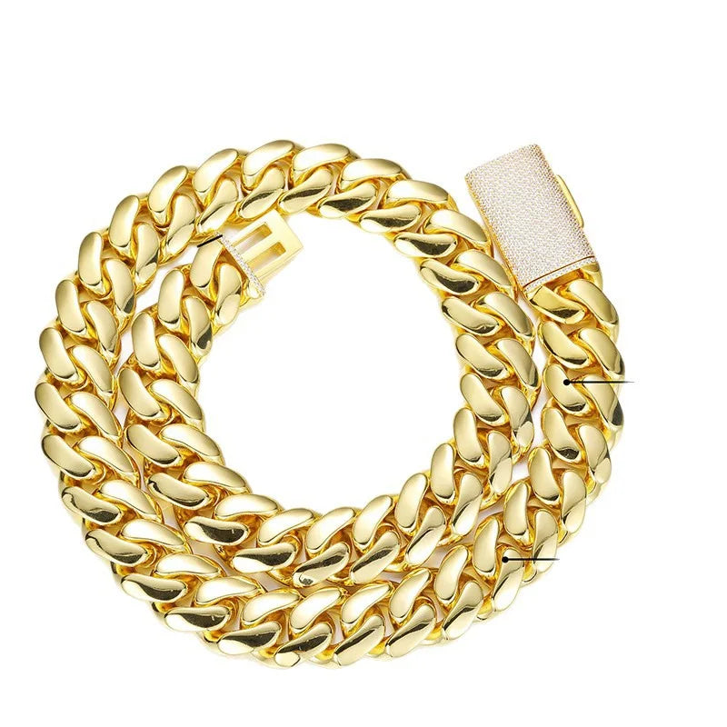 Luxury 24K 9999 Pure Gold real gold Men's European and American Hip Hop Cuban Chain with Full Diamond Cuban Necklace