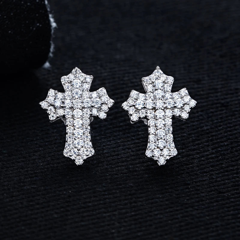 Iced Out Cross Stud Earrings — 925 Silver
