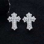 Iced Out Cross Stud Earrings — 925 Silver