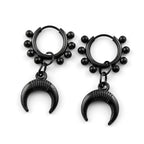 Punk Black Moon Star Hoop Earrings Gothic Crescent Dangle Stainless Steel Beaded Drop Earrings Men Women Hip Hop
