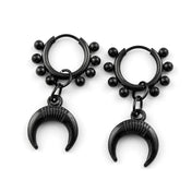 Punk Black Moon Star Hoop Earrings Gothic Crescent Dangle Stainless Steel Beaded Drop Earrings Men Women Hip Hop