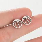 1Pair Punk Black Basketball Earrings for Women Men Stainless Steel Fashion Geometric Ball Shape Stud Earrings Sport