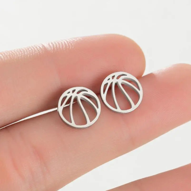 1Pair Punk Black Basketball Earrings for Women Men Stainless Steel Fashion Geometric Ball Shape Stud Earrings Sport